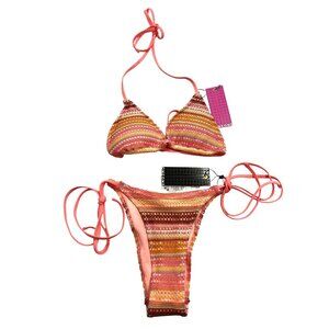OneOne Striped Knit Ariel Triangle Bikini Top & Bottoms in Multi